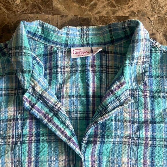 Cappagallo short sleeve button top womens XL blue plaid cotton y2k - Picture 8 of 14